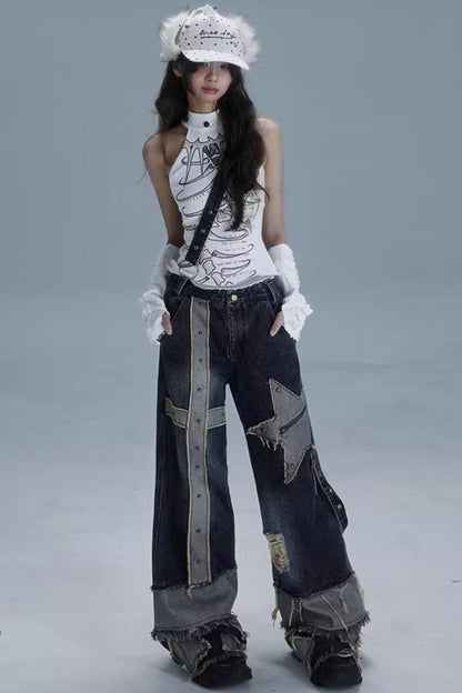 Denim Wide-Leg Trousers