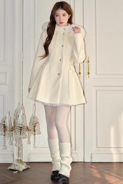Ivory Hooded Wool Coat