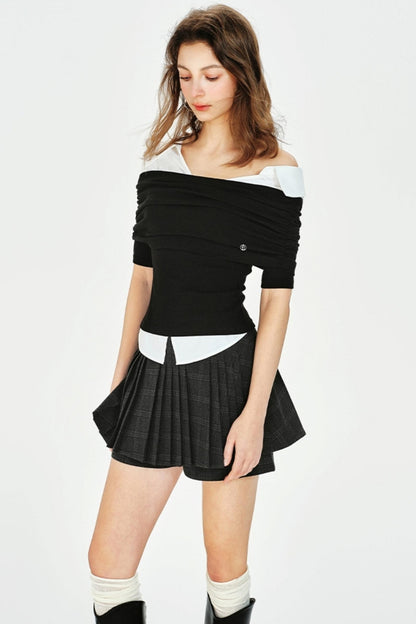 Vintage Style Off-Shoulder Knit Top