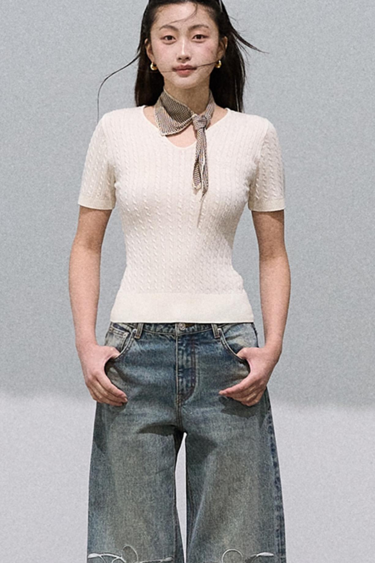 Soft Waxy V-Neck Knit Top