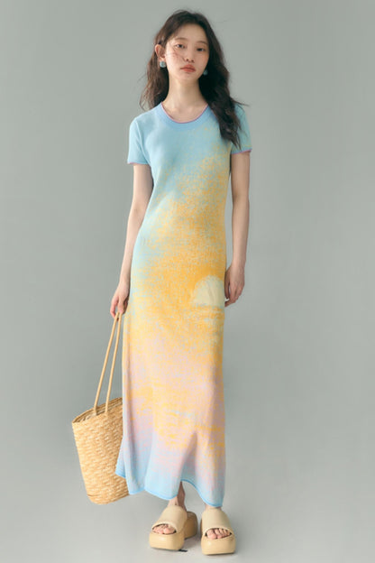 Hand-Painted Cloud Jacquard Tencel Knitted Dress