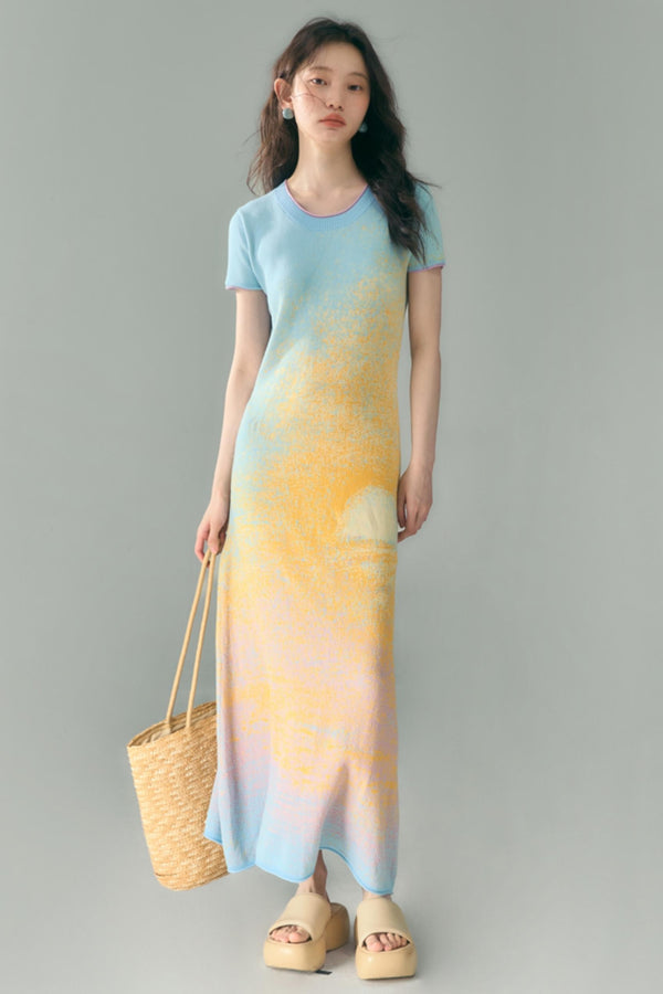 Hand-Painted Cloud Jacquard Tencel Knitted Dress