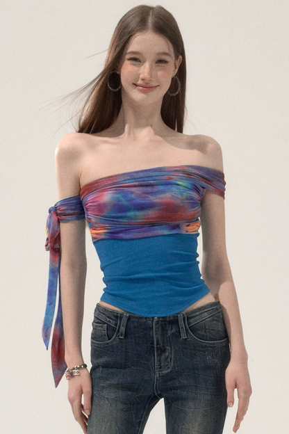 Off-Shoulder Mesh Blouse