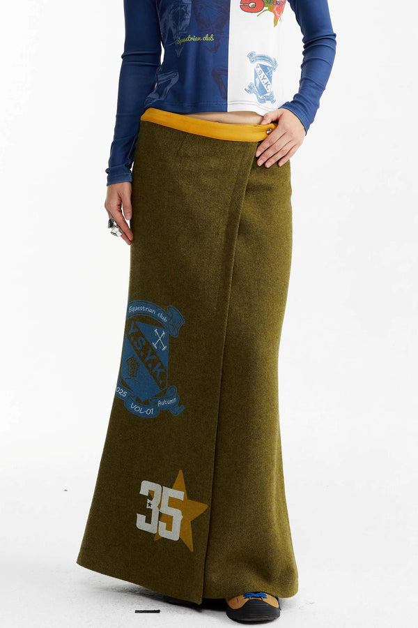 Olive Woolen Long Skirt