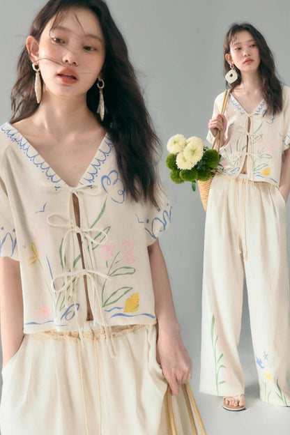 Linen Tie-Top and Pants Set-Up