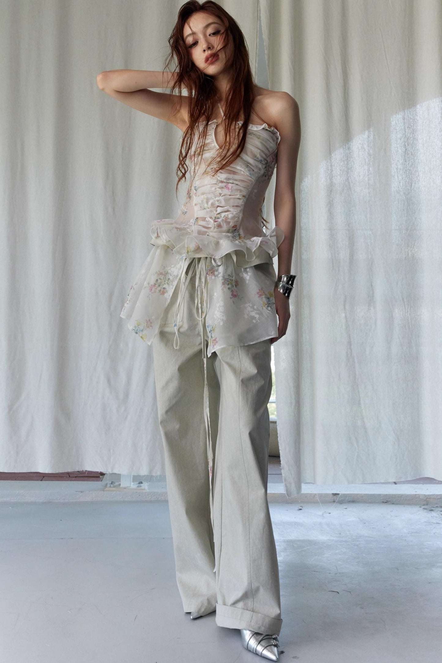 Vintage Floral Sheer Plunge Tank Top