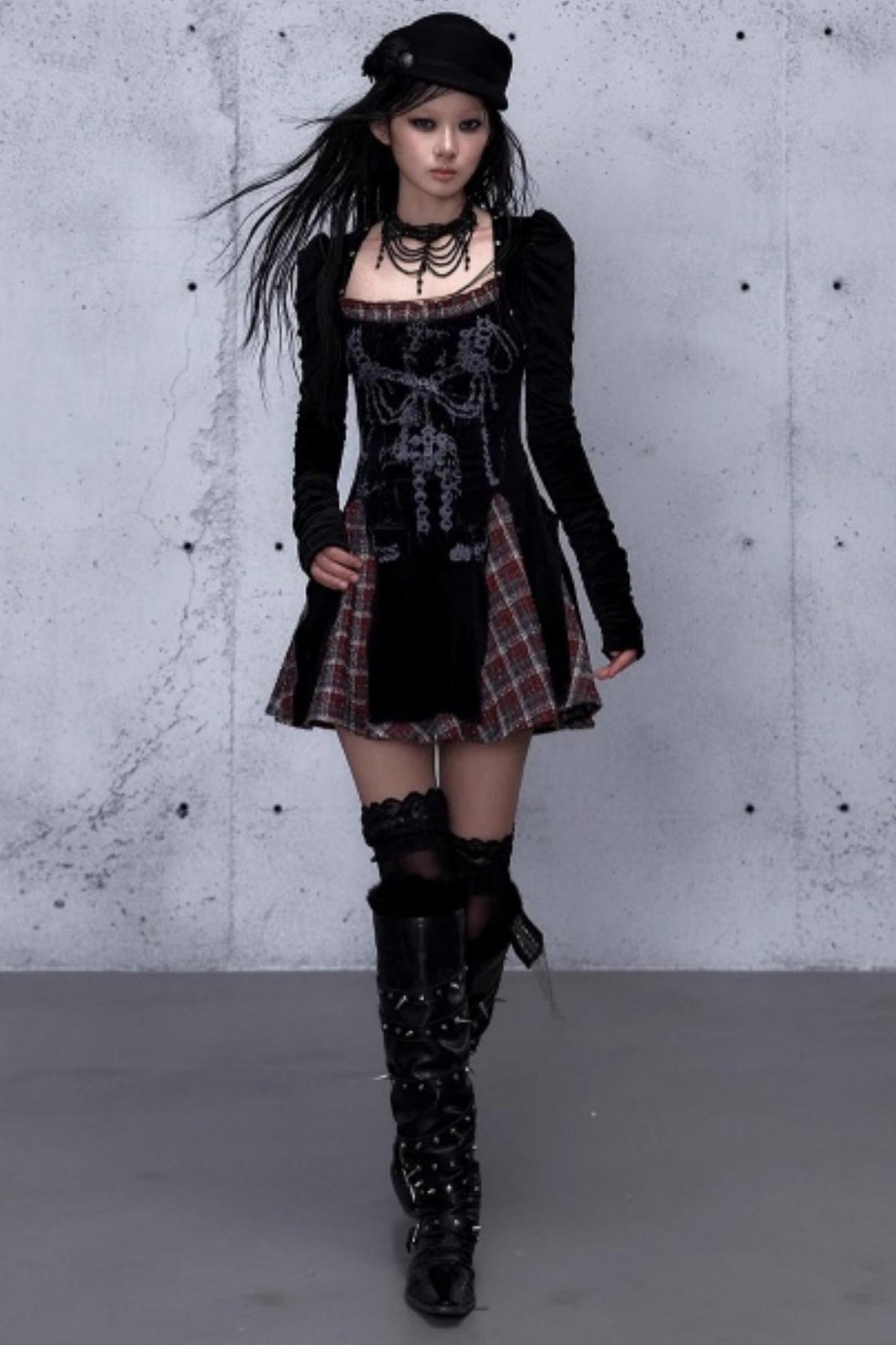 Baroque Velvet Plaid Dress