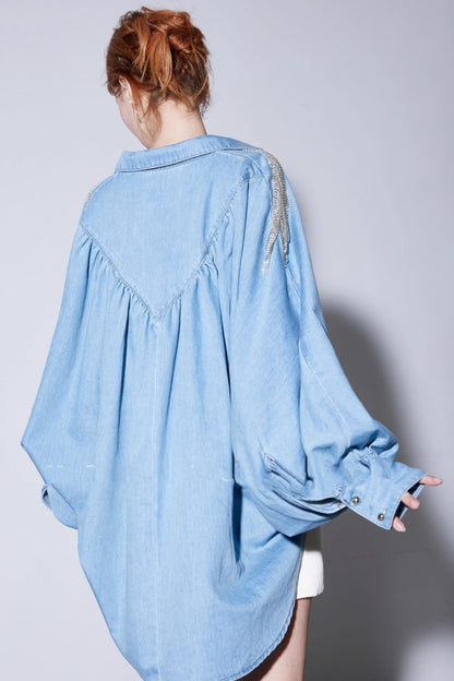 Autumn Silk Cotton Diamond Denim Shirt