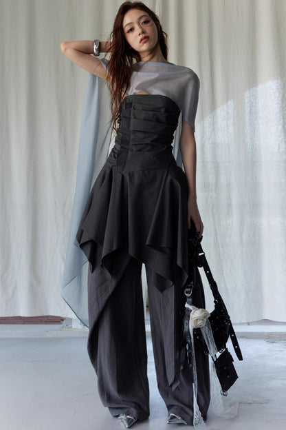 Dark Pleated Tank Top