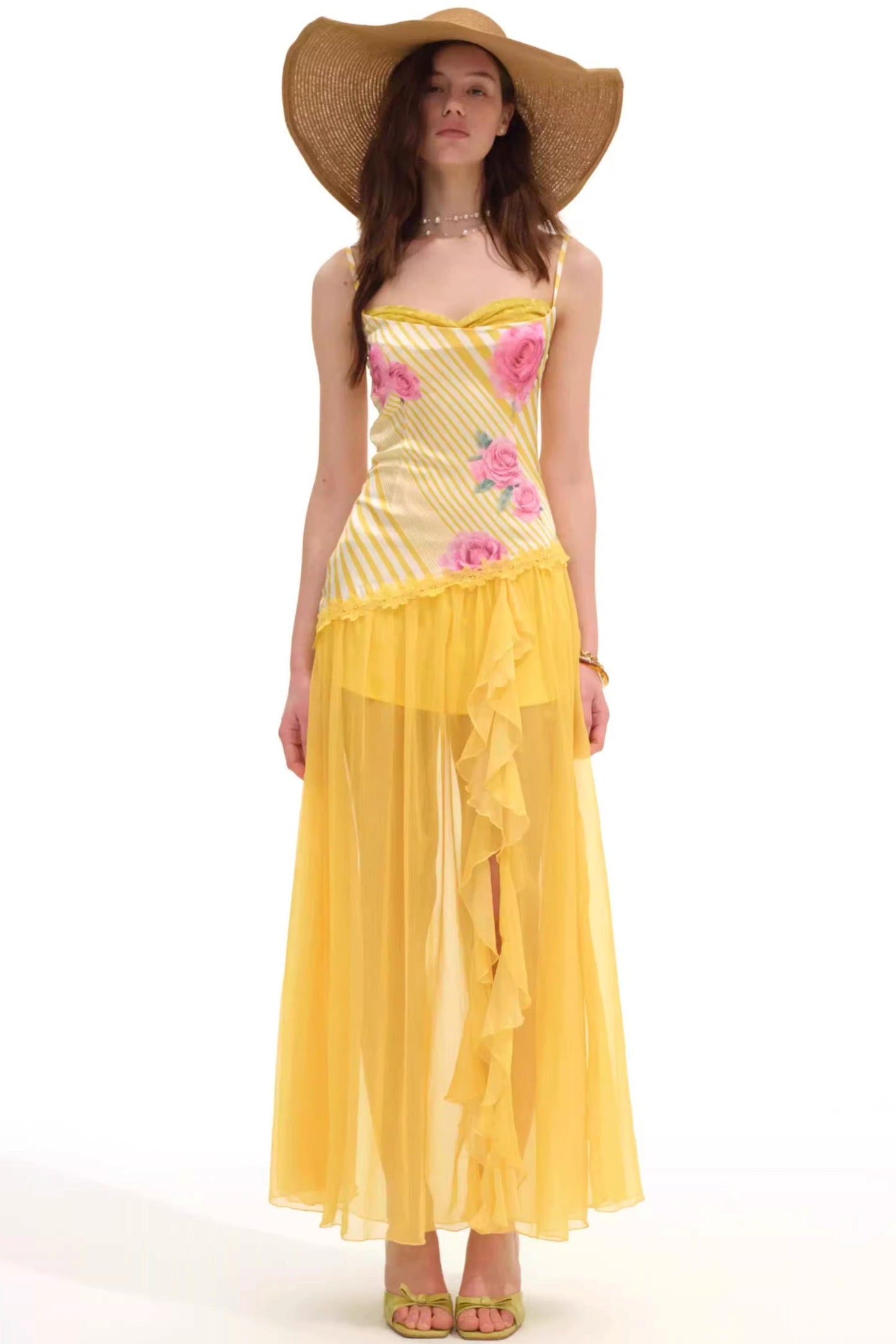 Striped Rose Rayon Summer Dress