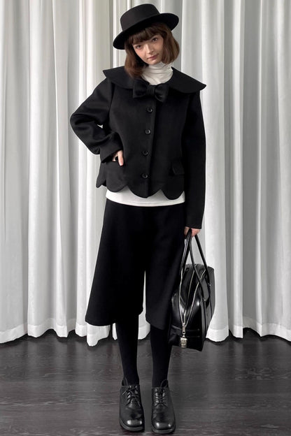 Black Woolen Bow Coat