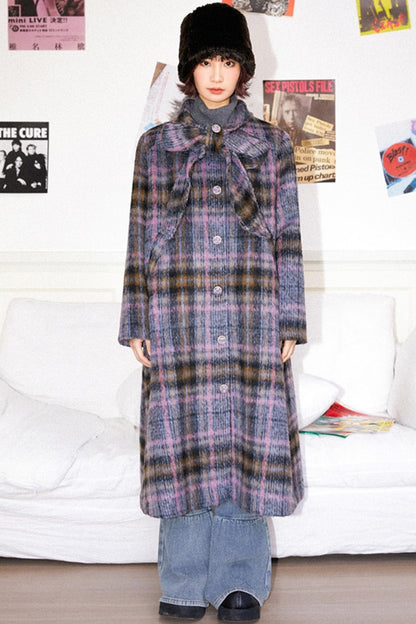 Elegant Bow Tartan Coat