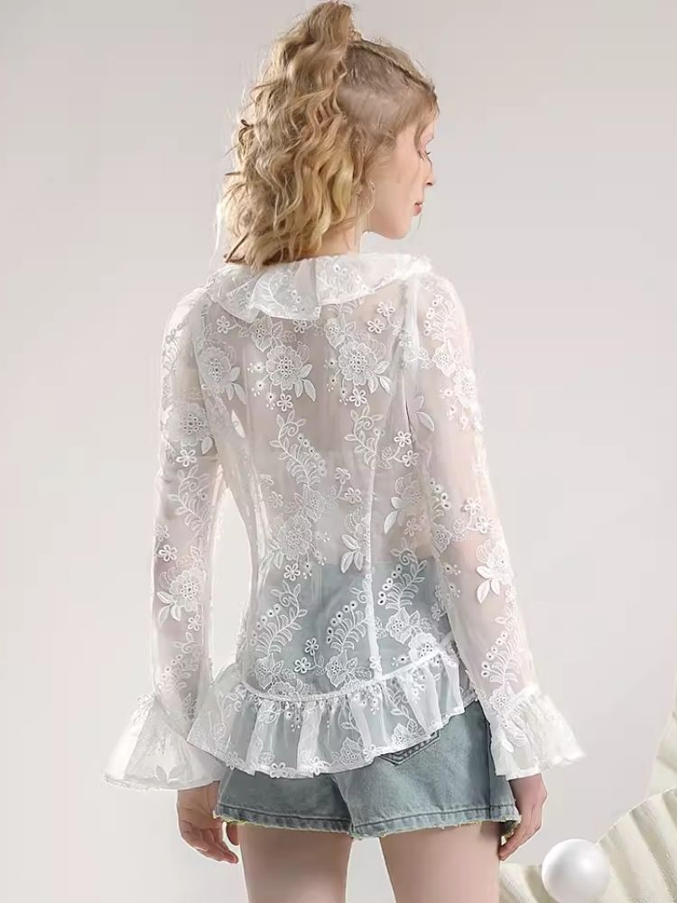 Embroidery Organza Tie Romantic Cardigan