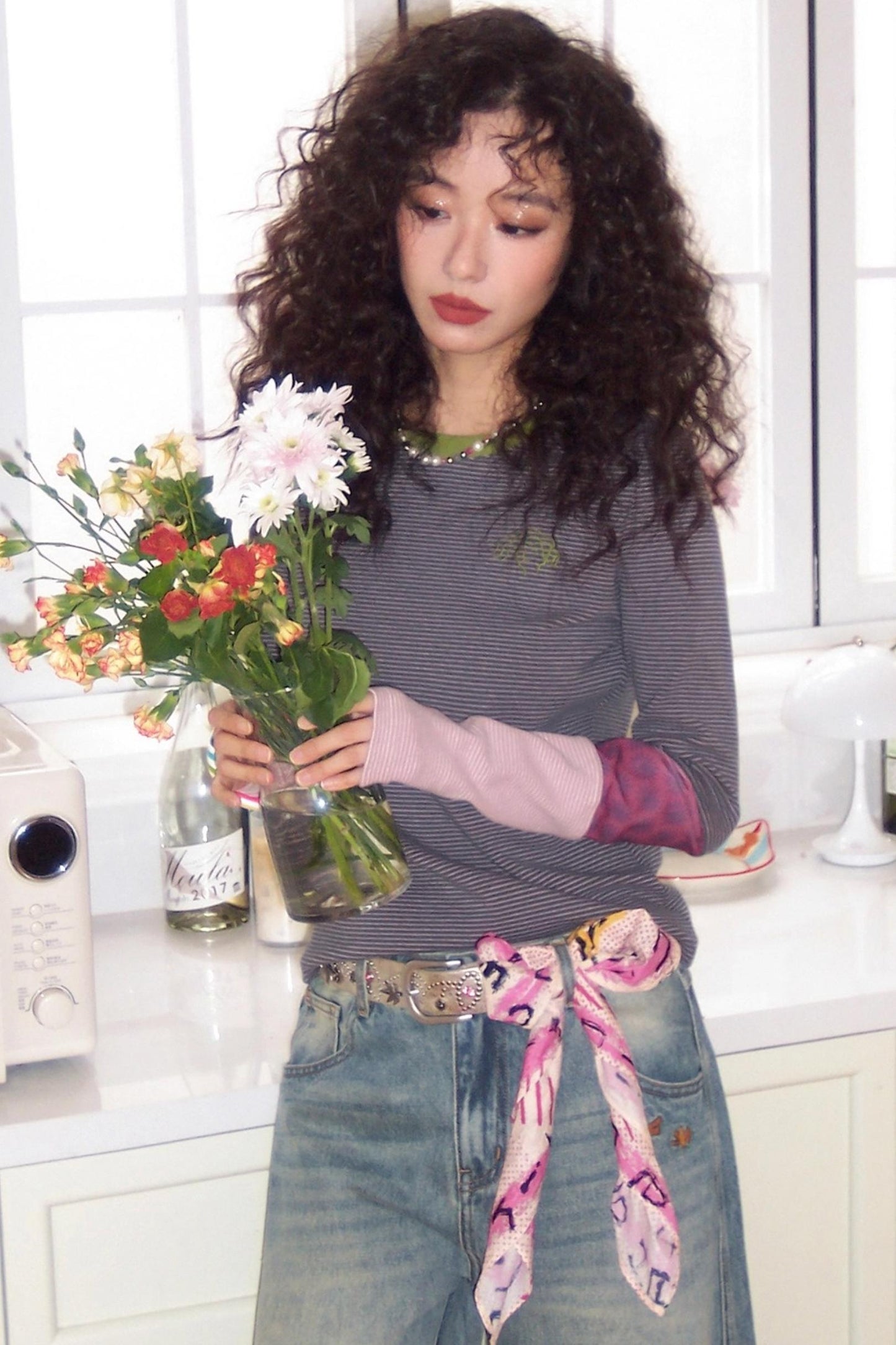 Striped Color-Blocking Slim T-Shirt