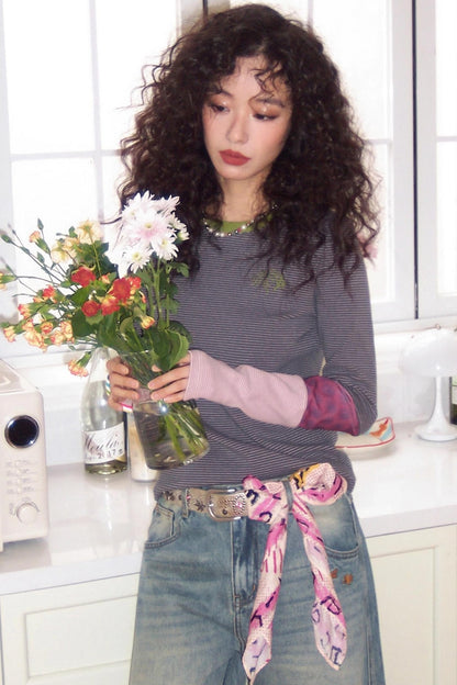 Striped Color-Blocking Slim T-Shirt