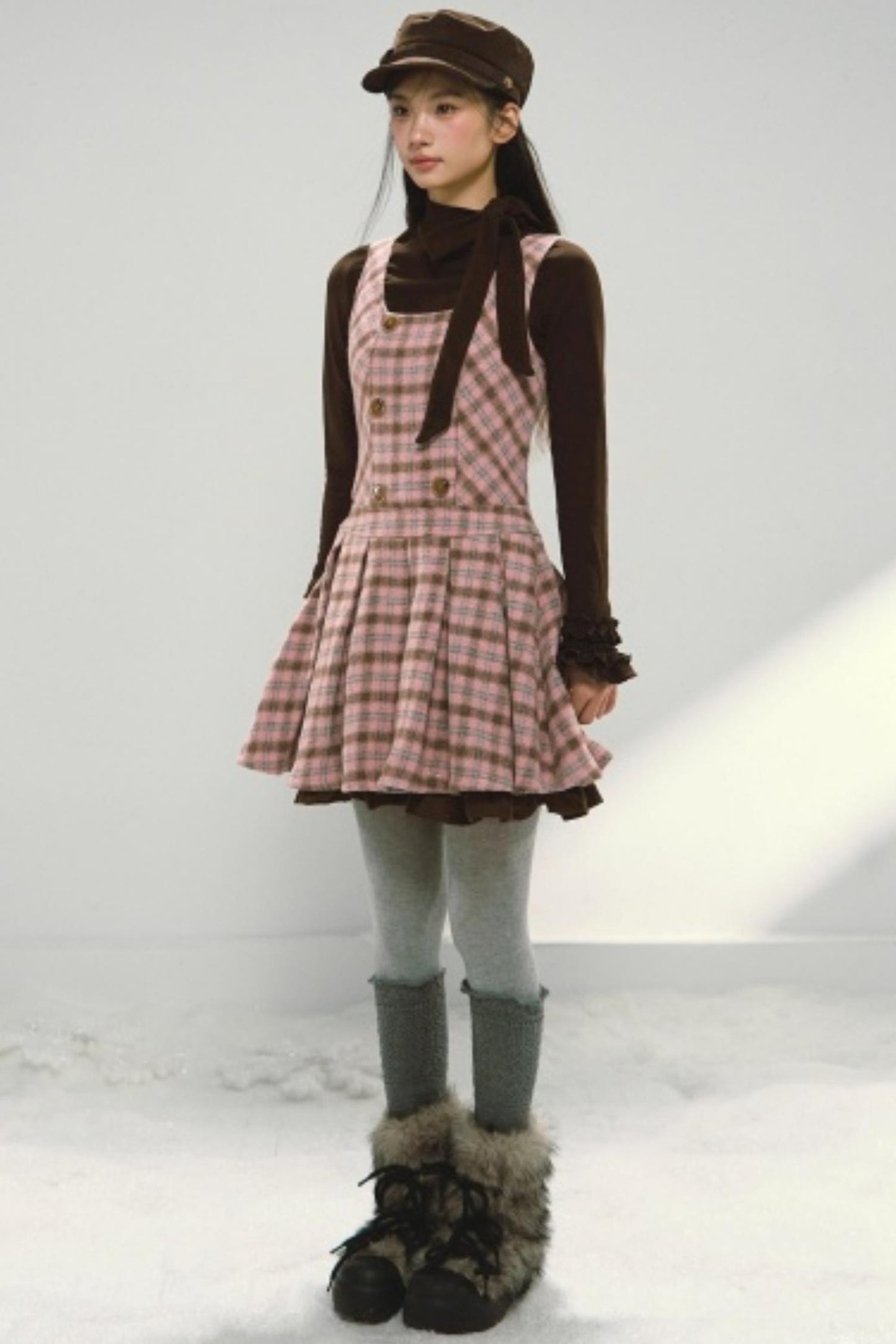 Pink and Brown Plaid Dress Set-Up