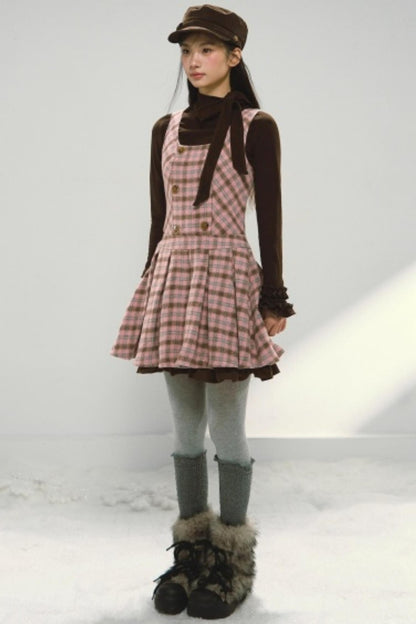 Pink and Brown Plaid Dress Set-Up