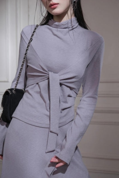 Gray Taro Tie-Dye Top Skirt Set