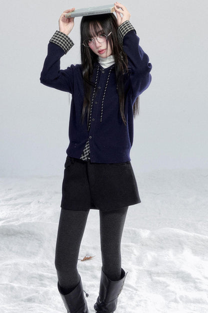 Plaid Patchwork Hooded Top