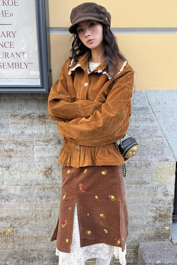 Vintage Embroidered Rose Leather Jacket Set-Up