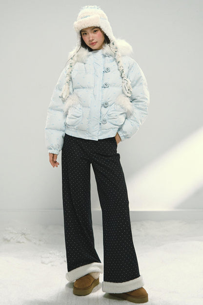 Blue Polka Dot Wide-Leg Jeans Pants