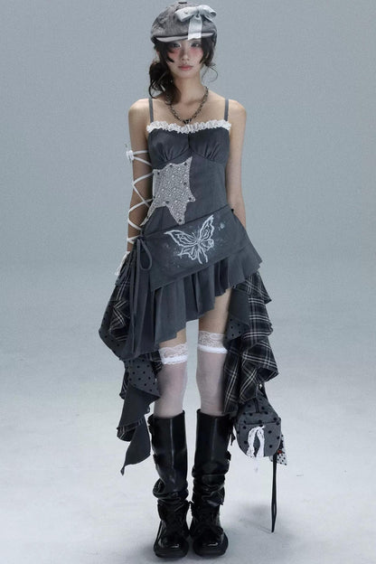 Polka Dot Plaid Patchwork Dress
