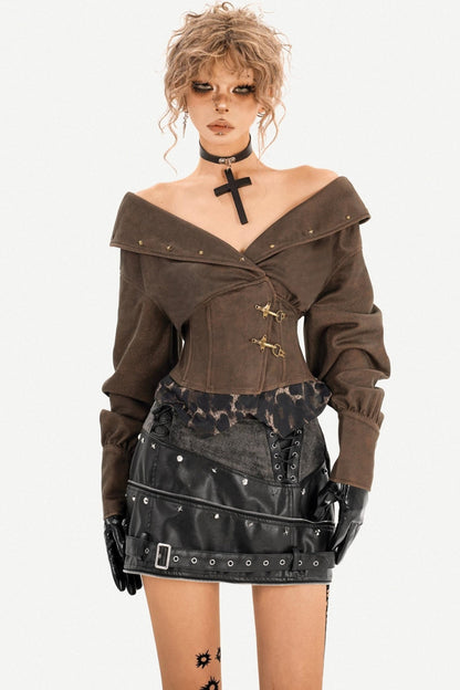 Black Leather A-Line Skirt