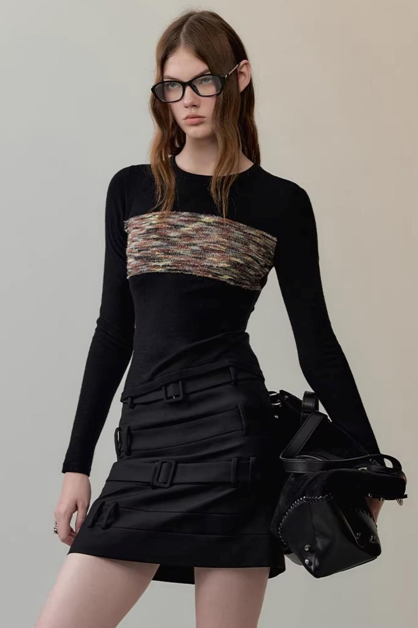 Faux Belt A-Line Skirt