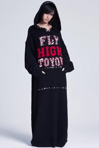 Soft Jacquard Hooded Long Sweater Dress