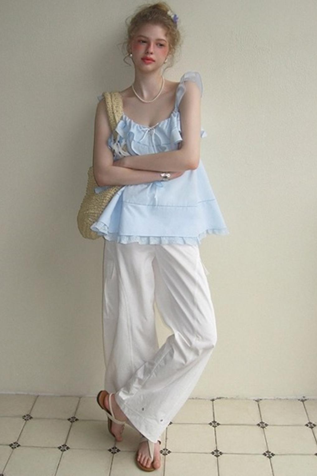 Blue Lace V-Neck Doll Top