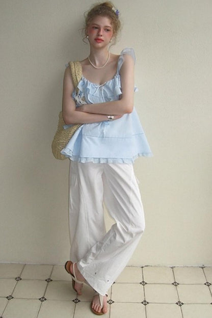 Blue Lace V-Neck Doll Top