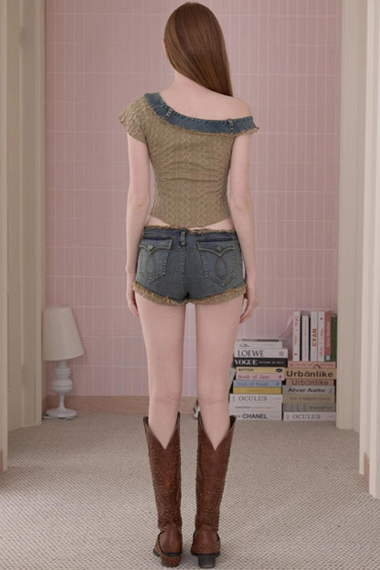 Summer Asymmetrical Denim-Knit Tee