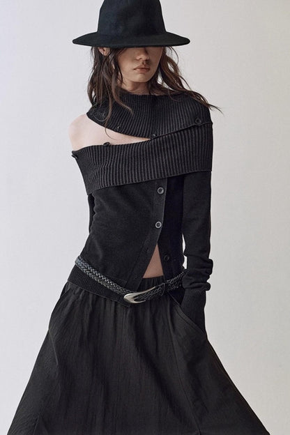 Slim One-Shoulder Knitted Sweater