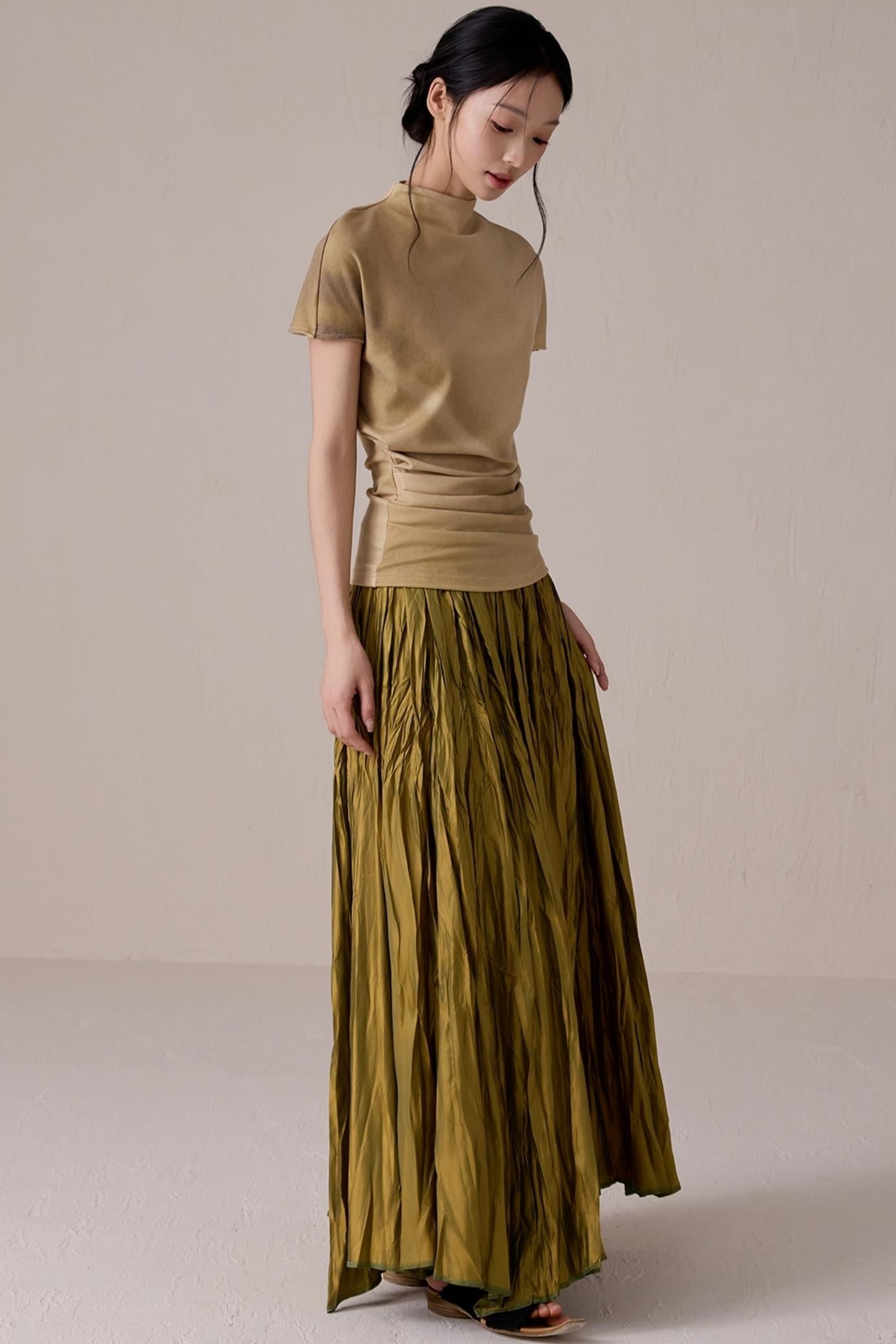 Pleated High Neck Tee