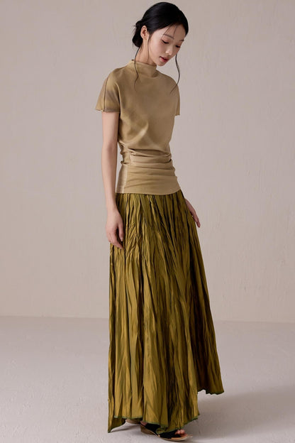 Pleated High Neck Tee