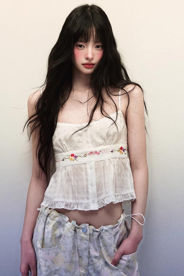 Ruffled Cotton Embroidery Camisole