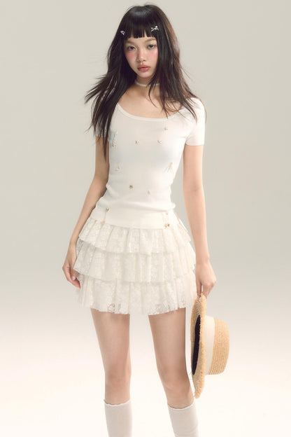 3D Shell Bead Knit Tee