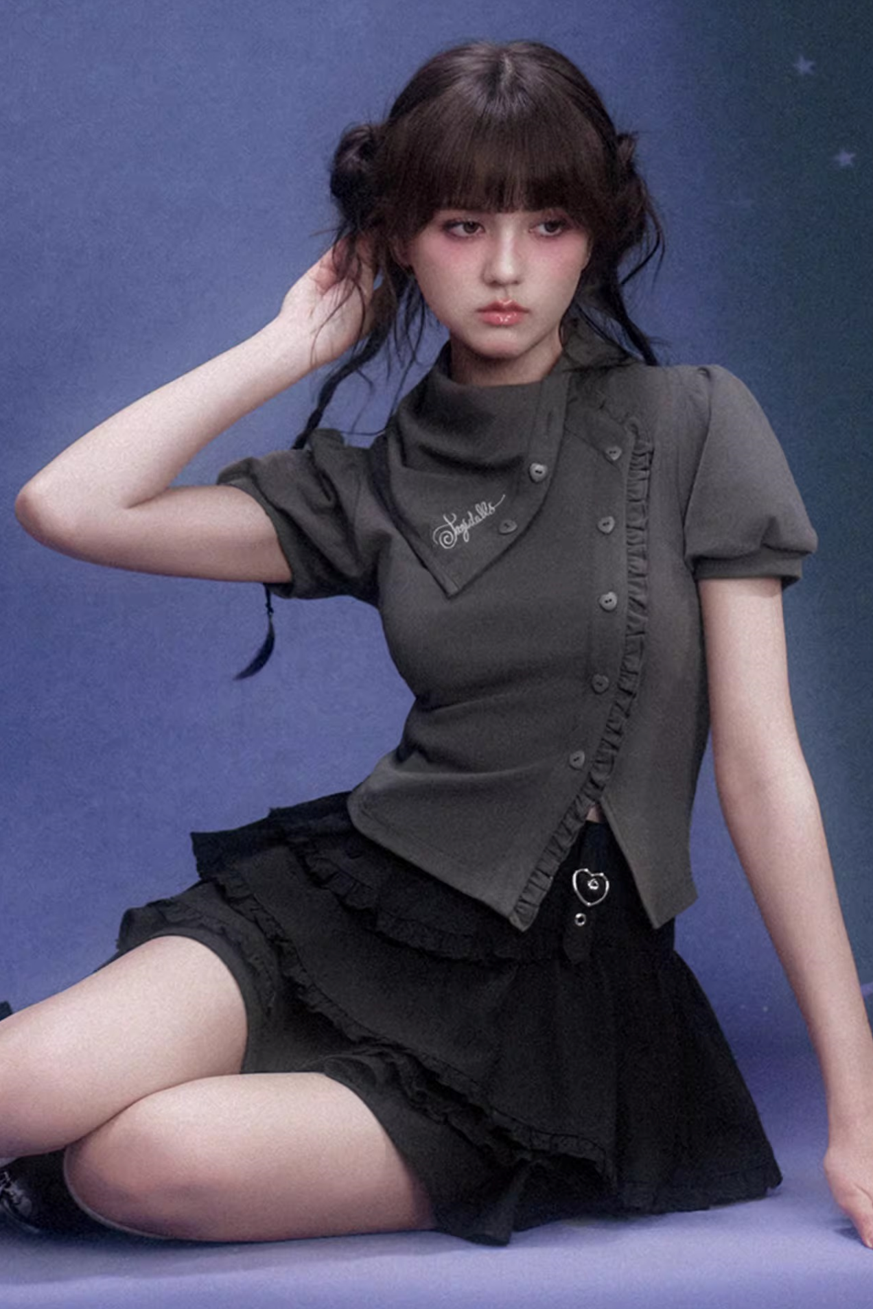 Gray Diagonal Placket Blouse