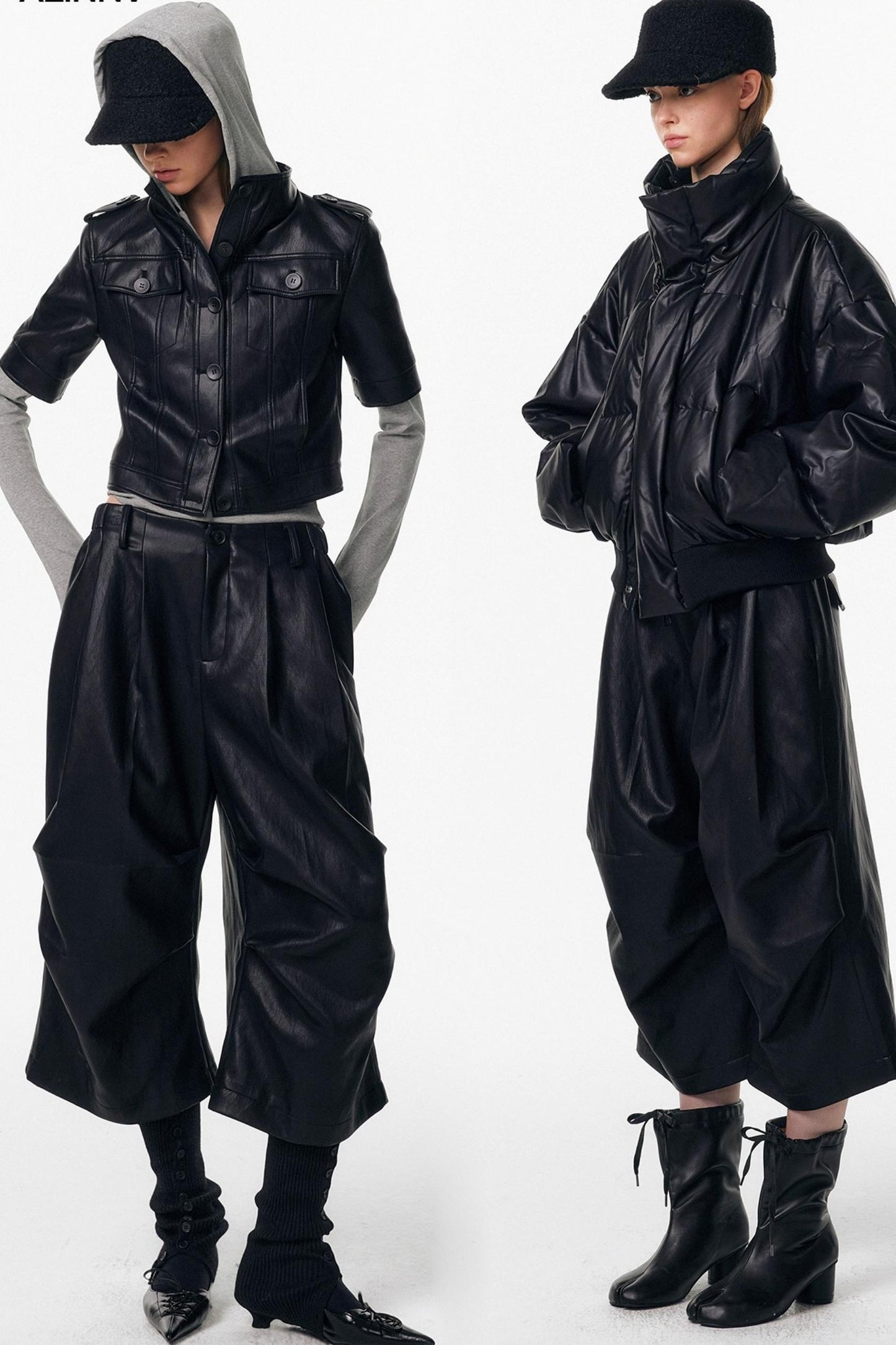 Irregular Pleated Leather Pants