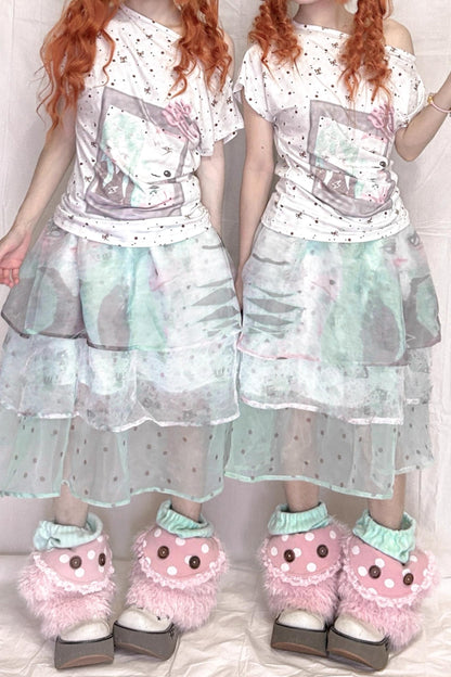 Original Mint White Polka Dot Top