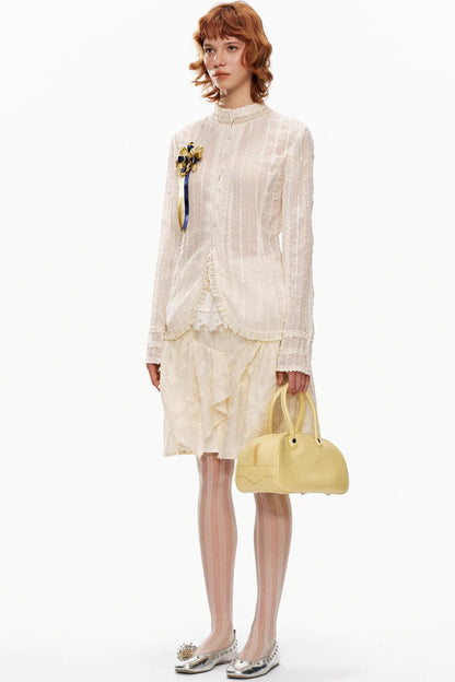 Retro Beige Lace Cardigan Top