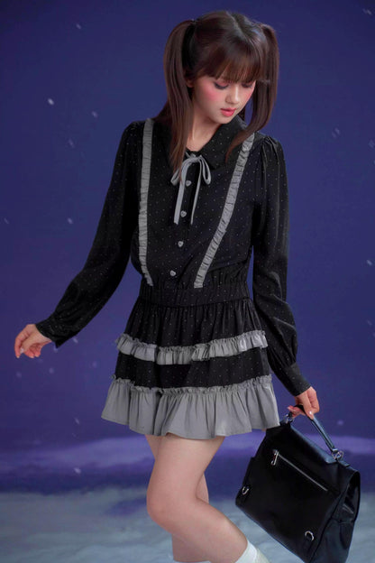 Dunkelgraues Polka-Dot-Kleid