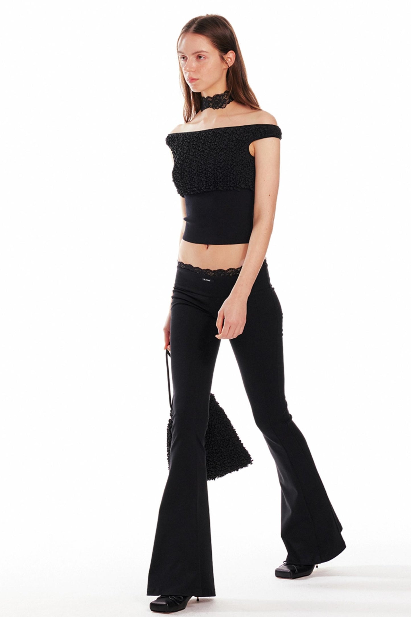 Black Lace Flare Pants
