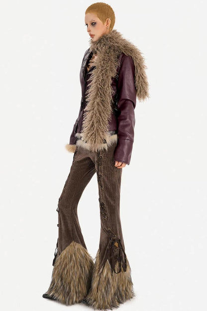 Vintage Leather Fur Collar Jacket