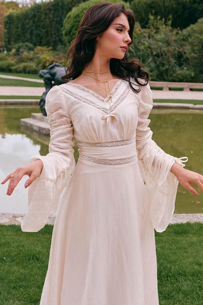 French court style V-Neck Satin Dress