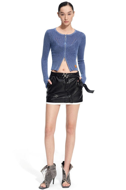 Wool Cropped Crew Neck Cardigan