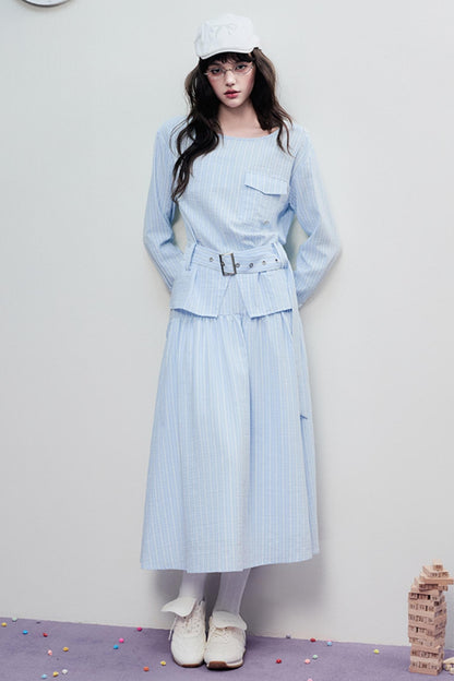 Airy Stripe Two Piece Skirt Set-Up