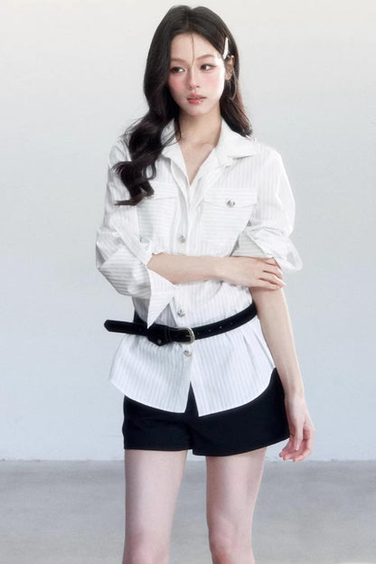 Striped Intellectual Elegance Shirt Two-Piece Set-Up
