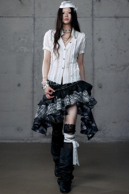 Vintage Lace V-Neck Bubble Sleeve Shirt