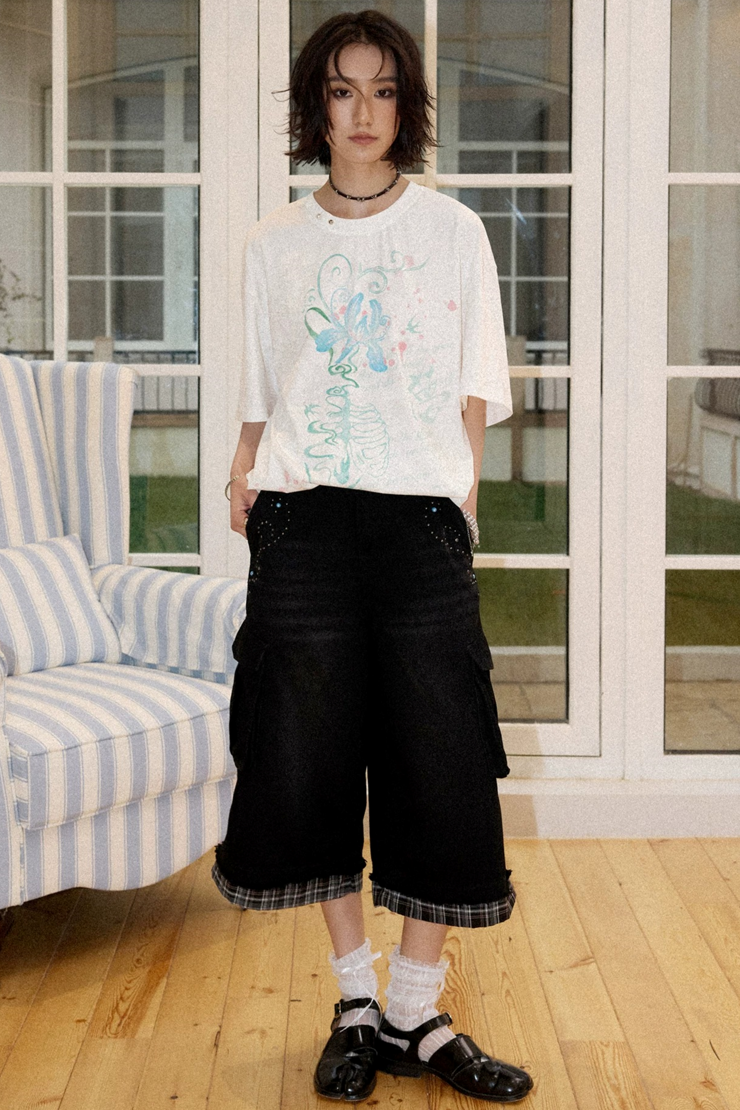 Patchwork Plaid Rhinestone Jeans